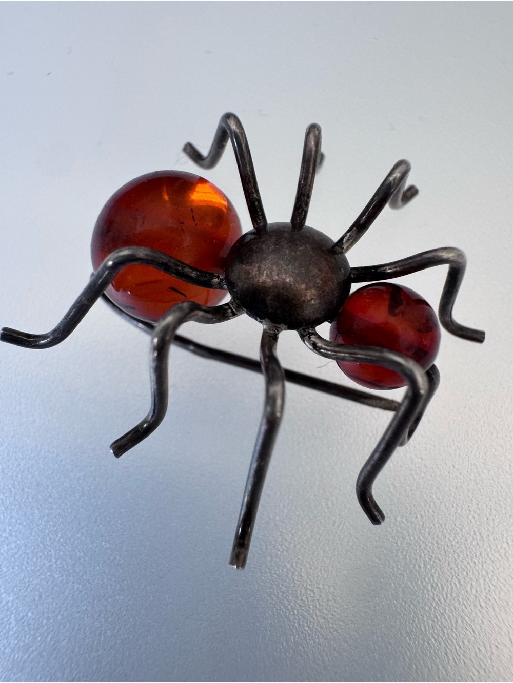 Vintage Sterling Silver Baltic Cognac Amber Spider Brooch Pin Small 925 - Picture 8 of 11